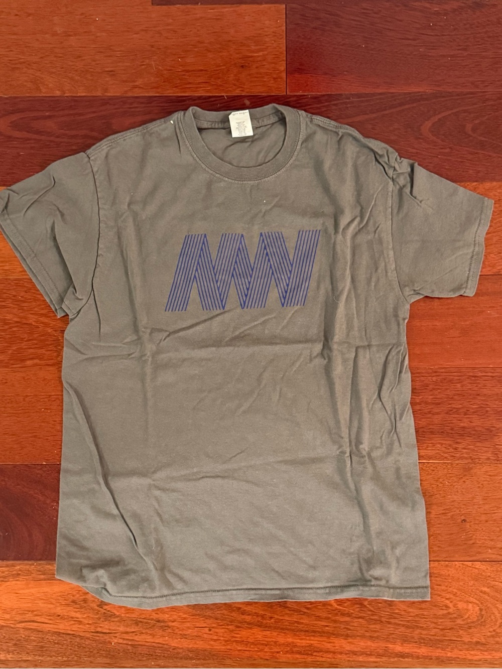 Men's Gray Short-Sleeve Crewneck T-Shirt with Blue Graphic